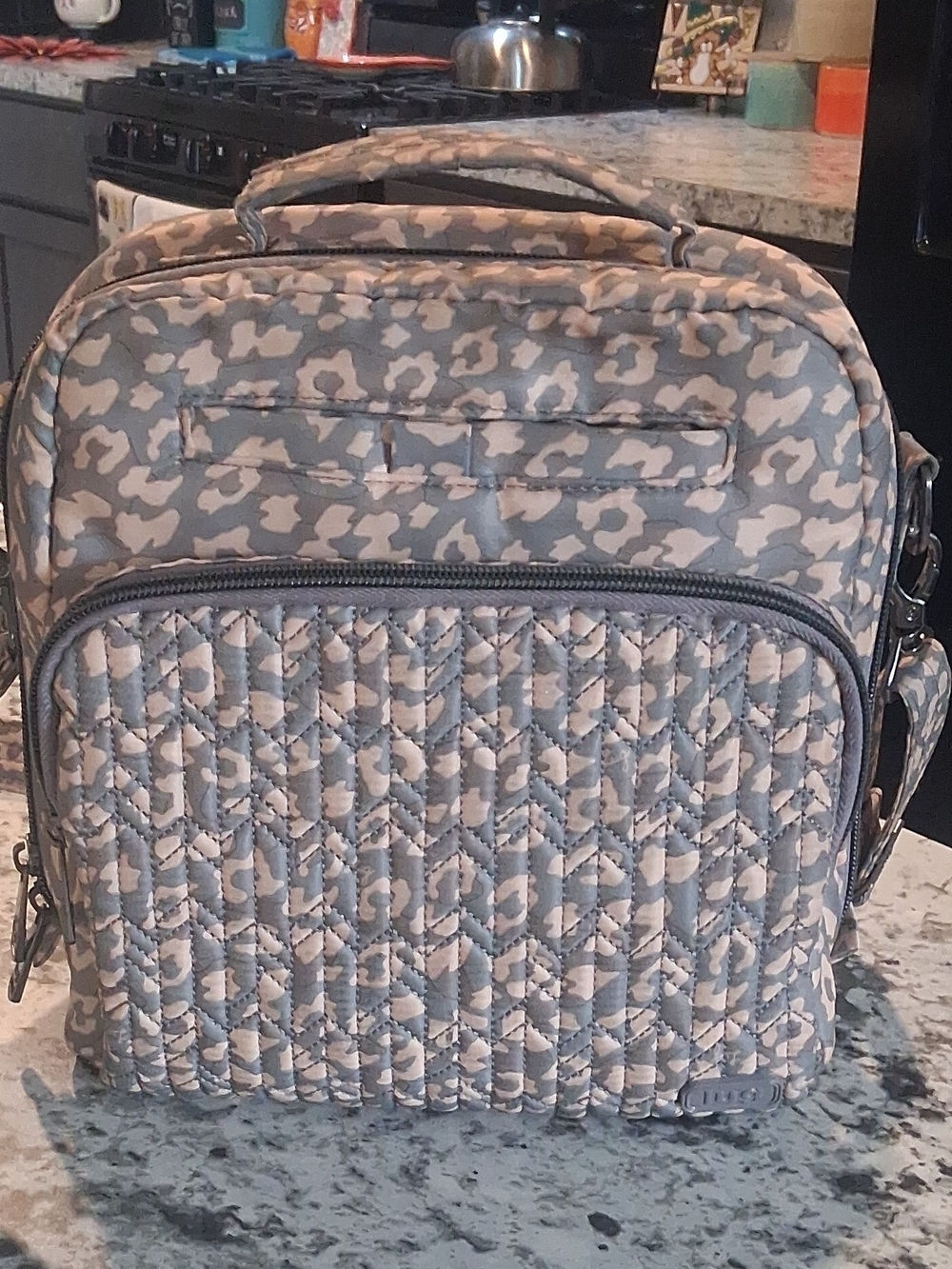 Lug Quilted Grey Leopard Print Crossbody